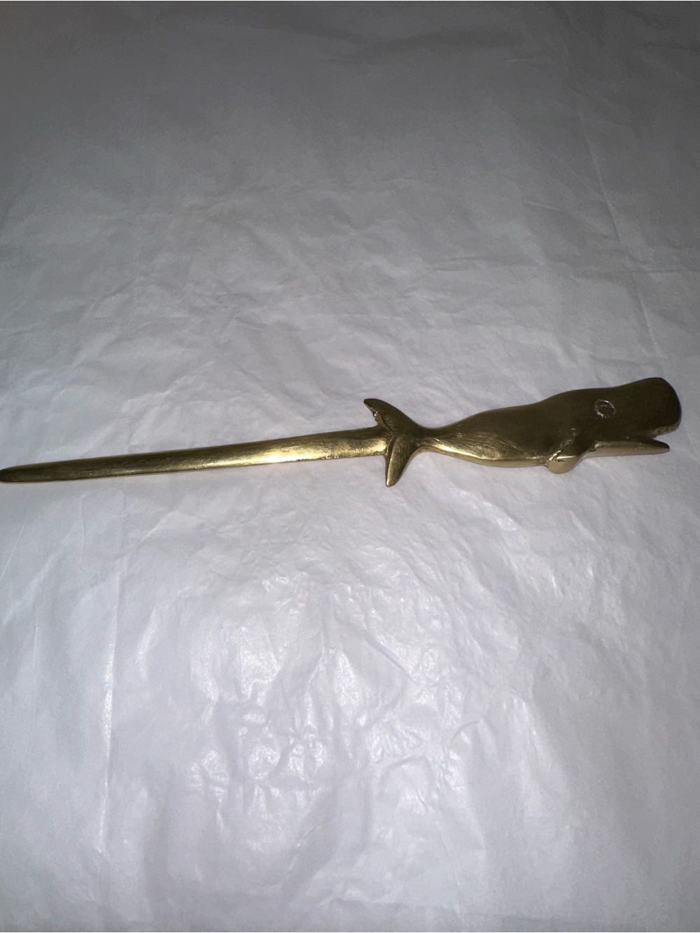 1940s solid brass sperm whale letter opener.